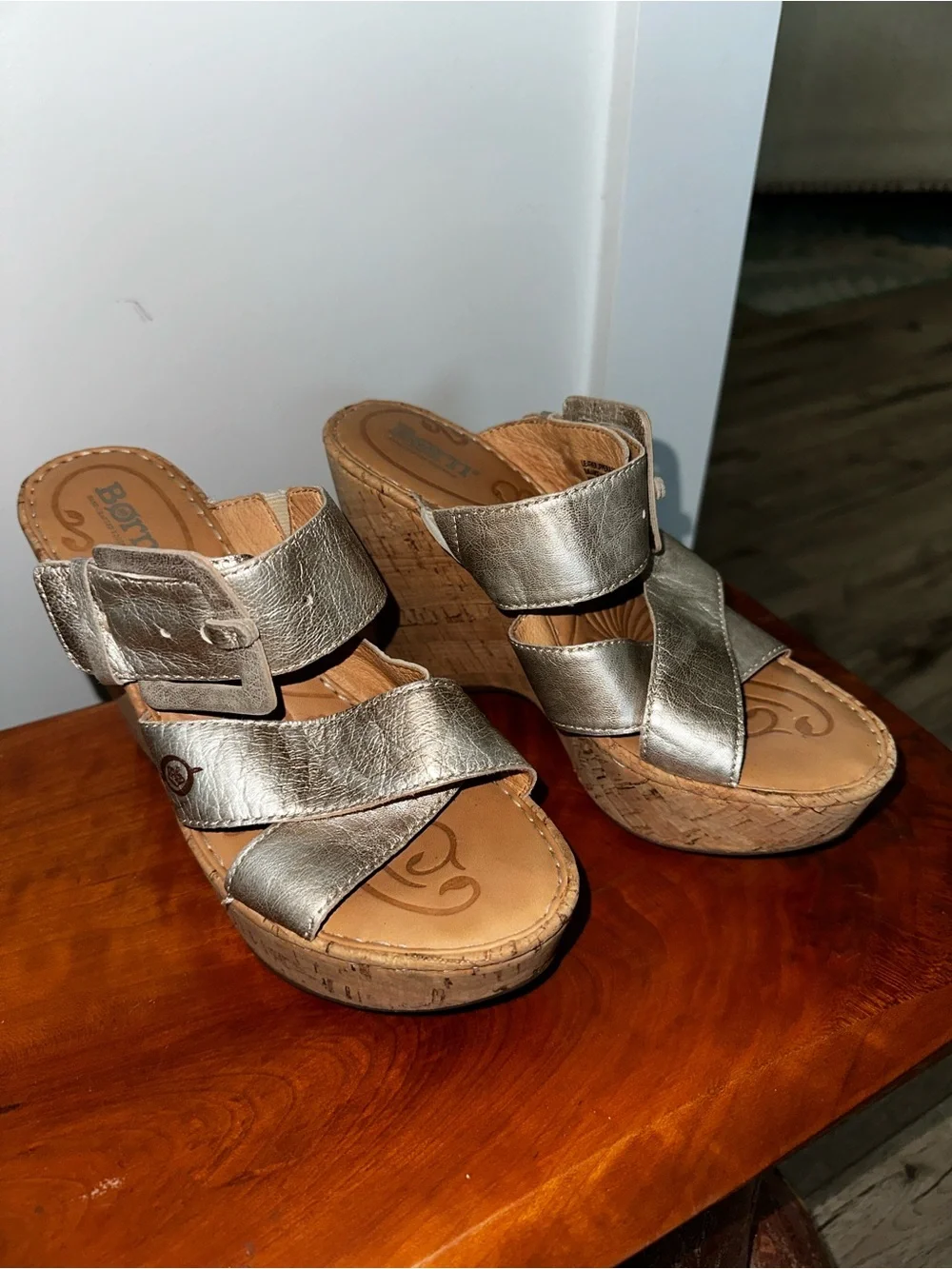Born Metallic Cork Wedge Sandals for Women